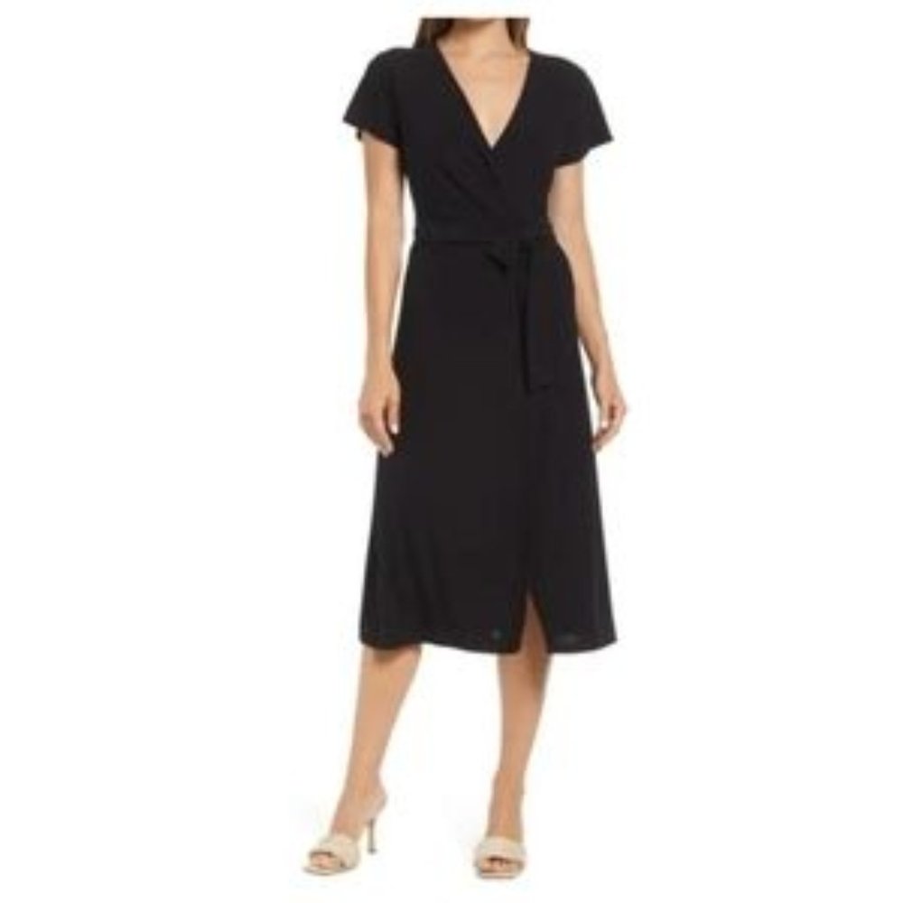 Halogen Crossover Short Sleeve Wrap Dress in Black Size 2X